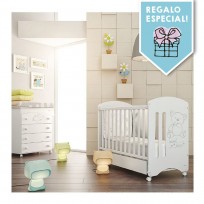 Habitación Sweet Bear: Cuna con cajón, Cómoda con Bañera y Pack Textil (Edredón, Jgo sábanas y Protector)
